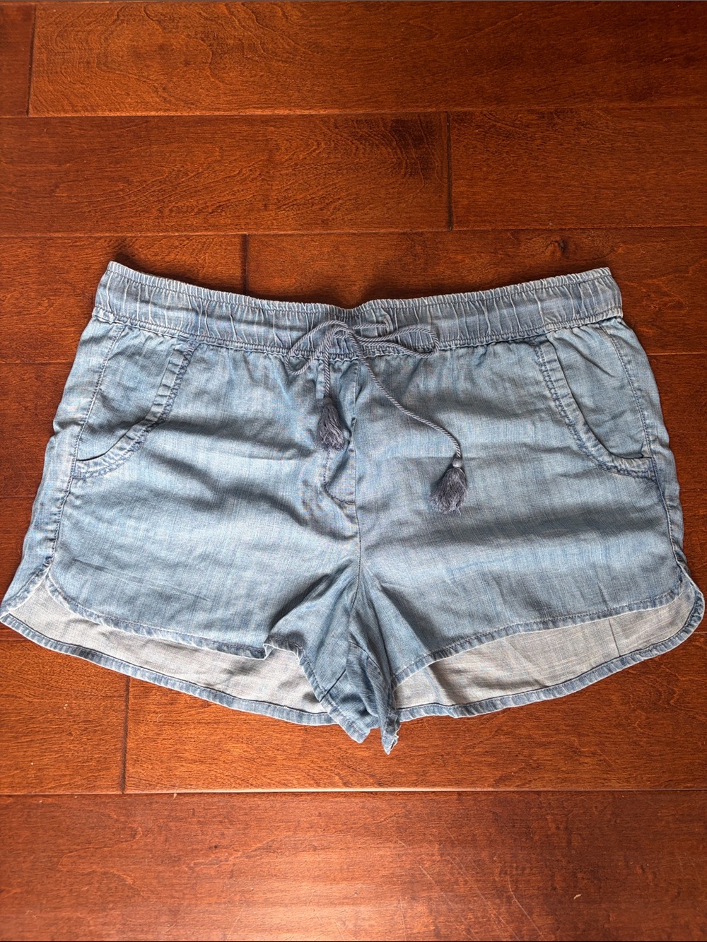 LOFT Light Wash Chambray High-Waist Drawstring Shorts
